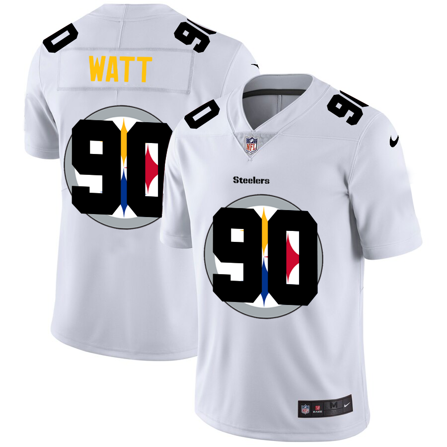 Pittsburgh Steelers #90 T.J. Watt White Men's Team Logo Dual Overlap Limited Jersey