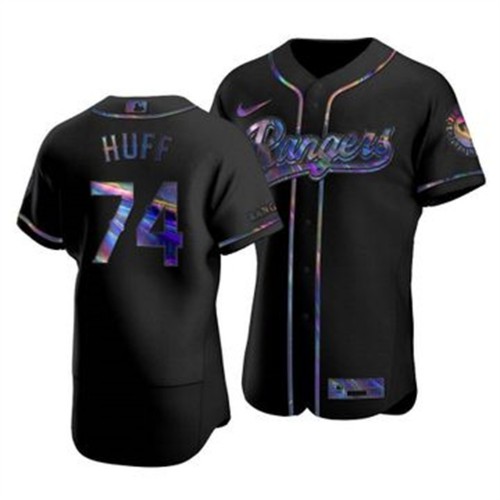 Texas Texas Rangers #74 Sam Huff Men's Iridescent Holographic Collection Jersey - Black Men's