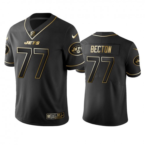 New York New York Jets #77 Mekhi Becton Men's Black Golden Edition Vapor Limited Jersey Men's