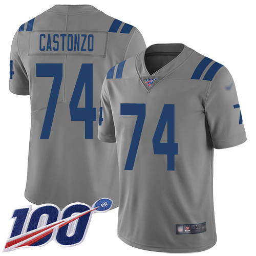 Indianapolis Colts #74 Anthony Castonzo Gray Youth Stitched Limited Inverted Legend 100th Season Jersey Youth