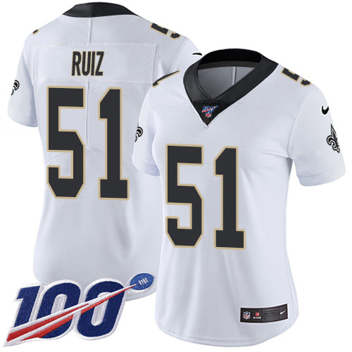 New Orleans Saints #51 Cesar Ruiz White Women's Stitched 100th Season Vapor Untouchable Limited Jersey Womens