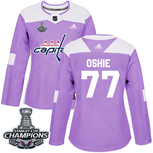 Adidas Washington Capitals #77 T.J. Oshie Purple Authentic Fights Cancer Stanley Cup Final Champions Women's Stitched Jersey Womens