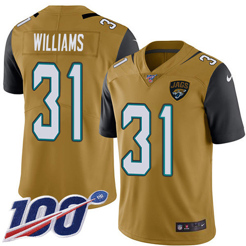 Jaguars #31 Darious Williams Gold Youth Stitched Limited Rush 100th Season Jersey
