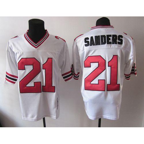 1992 Mitchell And Ness Atlanta Falcons #21 Deion Sanders White Throwback Stitched Jersey Men's