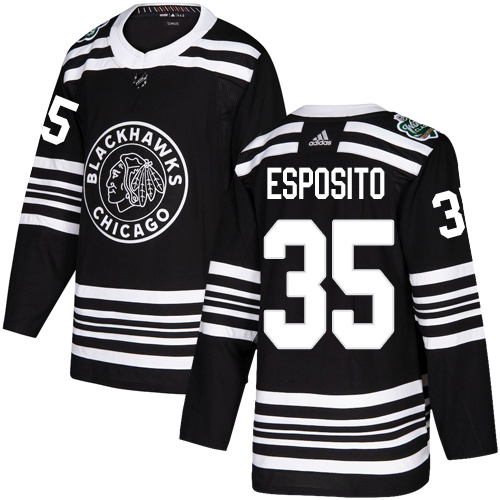 Adidas Chicago Blackhawks #35 Tony Esposito Black Authentic 2019 Winter Classic Stitched Jersey Men's
