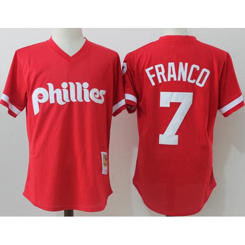 Mitchell And Ness Philadelphia Phillies #7 Maikel Franco Red Throwback Stitched Jersey Men's