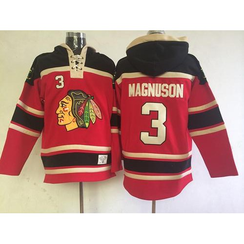 Chicago Blackhawks #3 Keith Magnuson Red Sawyer Hooded Sweatshirt Stitched Jersey Men's
