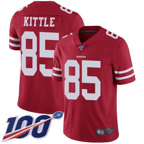 49ers #85 George Kittle Red Team Color Men's Stitched 100th Season Vapor Limited Jersey