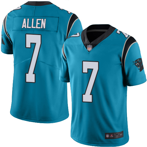 Carolina Panthers #7 Kyle Allen Blue Youth Stitched Limited Rush Jersey Youth