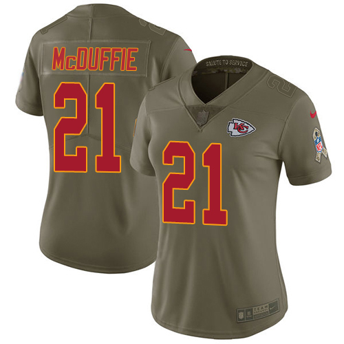 Chiefs #21 Trent McDuffie Olive Women's Stitched Limited 2017 Salute To Service Jersey
