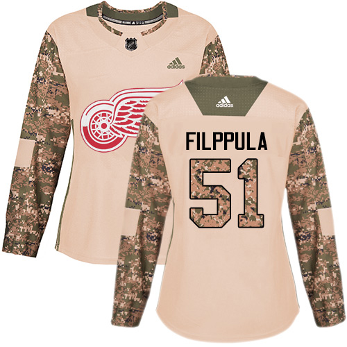 Adidas Detroit Red Wings #51 Valtteri Filppula Camo Authentic 2017 Veterans Day Women's Stitched Jersey Womens