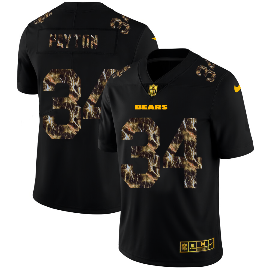 Chicago Bears #34 Walter Payton Men's Black Flocked Lightning Vapor Limited Jersey