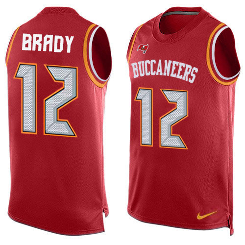Buccaneers #12 Tom Brady Red Team Color Men's Stitched Limited Tank Top Jersey