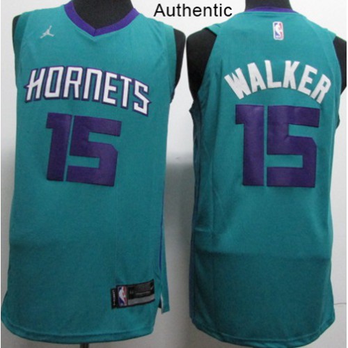 Charlotte Hornets #15 Kemba Walker Teal Jordan Authentic Icon Edition Jersey Mens