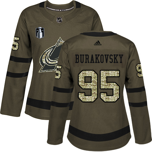 Adidas Colorado Avalanche #95 Andre Burakovsky Green Women's 2022 Stanley Cup Final Patch Salute to Service Stitched Jersey Womens