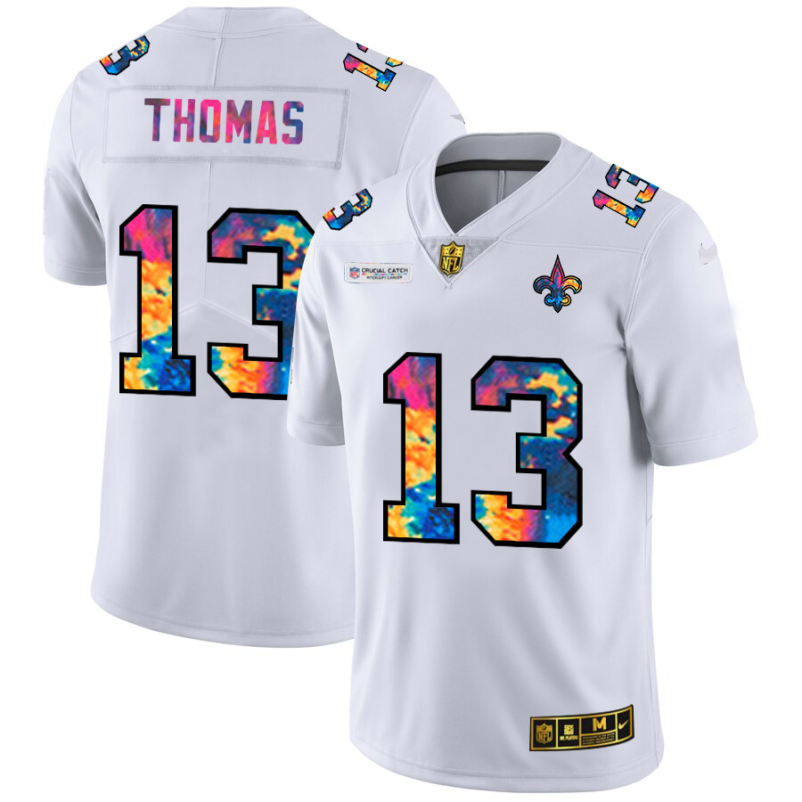 New Orleans Saints #13 Michael Thomas Men's White Multi-Color 2020 Crucial Catch Limited Jersey