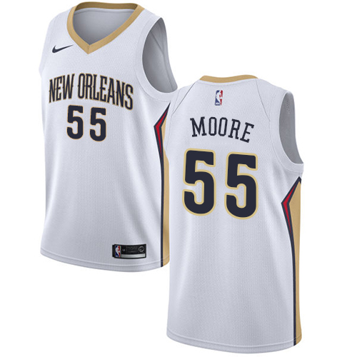New Orleans Pelicans #55 ETwaun Moore White Swingman Association Edition Jersey Mens