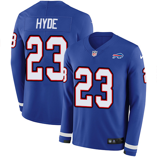 Buffalo Bills #23 Micah Hyde Royal Blue Team Color Men's Stitched Limited Therma Long Sleeve Jersey Men's