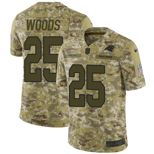 Panthers #25 Xavier Woods Camo Men's Stitched Limited 2018 Salute To Service Jersey