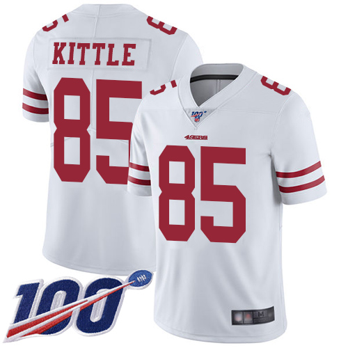49ers #85 George Kittle White Youth Stitched 100th Season Vapor Limited Jersey