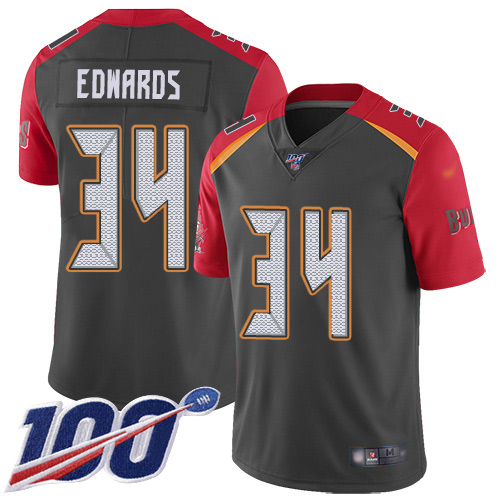 Tampa Bay Buccaneers #34 Mike Edwards Gray Men's Stitched Limited Inverted Legend 100th Season Jersey Men's