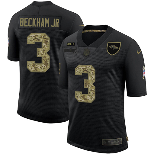 Baltimore Ravens #3 Odell Beckham Jr. Men's 2020 Salute To Service Camo Limited Jersey Black