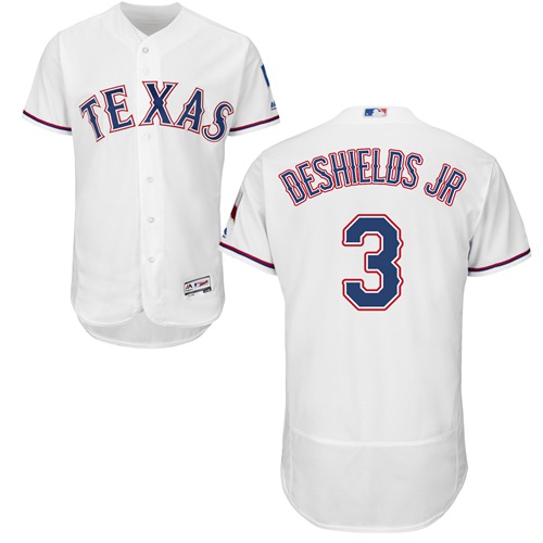 Texas Rangers #3 Delino DeShields Jr. White Flexbase Authentic Collection Stitched Jersey Men's