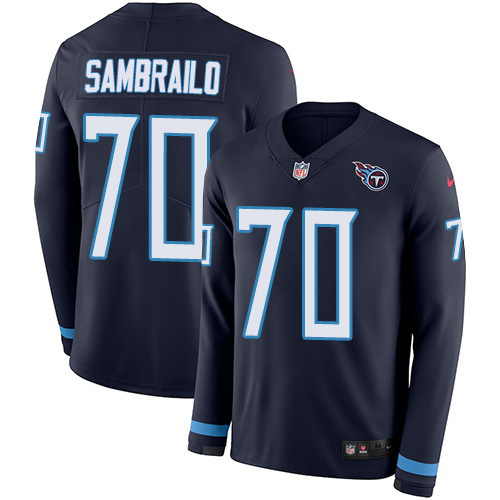 Tennessee Titans #70 Ty Sambrailo Navy Blue Team Color Youth Stitched Limited Therma Long Sleeve Jersey Youth