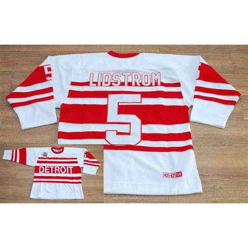 Detroit Red Wings #5 Nicklas Lidstrom White CCM Throwback 75TH Stitched Jersey Men's