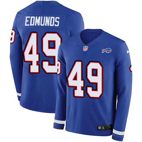 Bills #49 Tremaine Edmunds Royal Blue Team Color Men's Stitched Limited Therma Long Sleeve Jersey