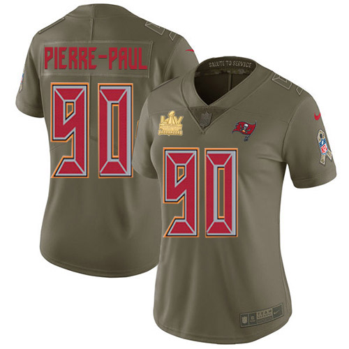 Tampa Bay Buccaneers #90 Jason Pierre-Paul Olive Women's Super Bowl LV Champions Patch Stitched Limited 2017 Salute To Service Jersey Womens