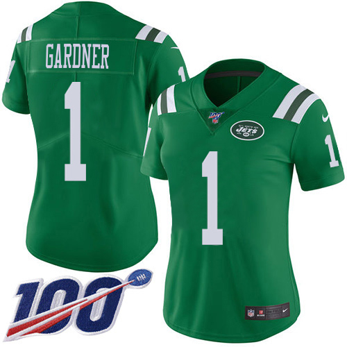 Jets #1 Ahmad Sauce Gardner Green Women's Stitched Limited Rush 100th Season Jersey