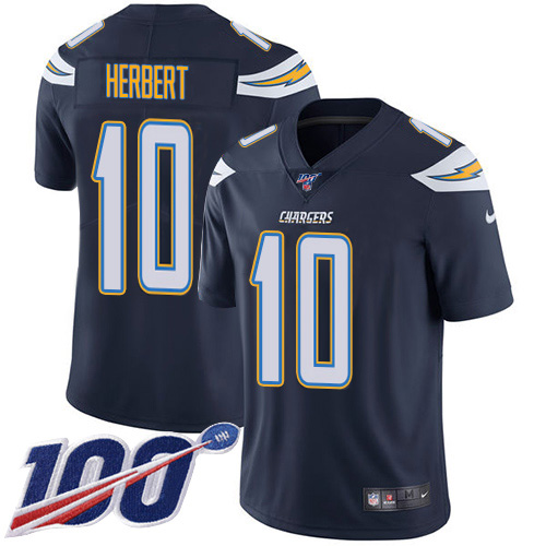 Chargers #10 Justin Herbert Navy Blue Team Color Men's Stitched 100th Season Vapor Untouchable Limited Jersey