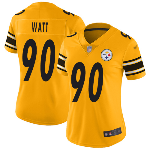 Steelers #90 T. J. Watt Gold Women's Stitched Limited Inverted Legend Jersey