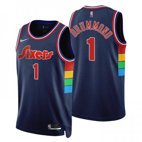 Philadelphia 76ers #1 Andre Drummond Navy Mens 75th Anniversary Diamond Swingman Jersey - Icon Edition Mens