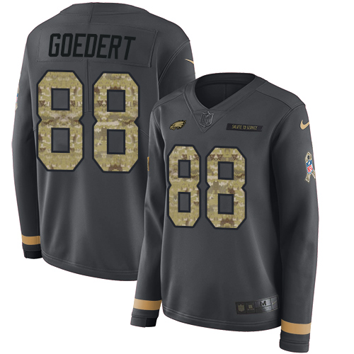 Eagles #88 Dallas Goedert Anthracite Salute To Service Women's Stitched Limited Therma Long Sleeve Jersey