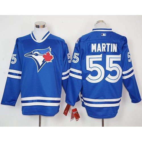 Toronto Blue Jays #55 Russell Martin Blue Long Sleeve Stitched Jersey Men's