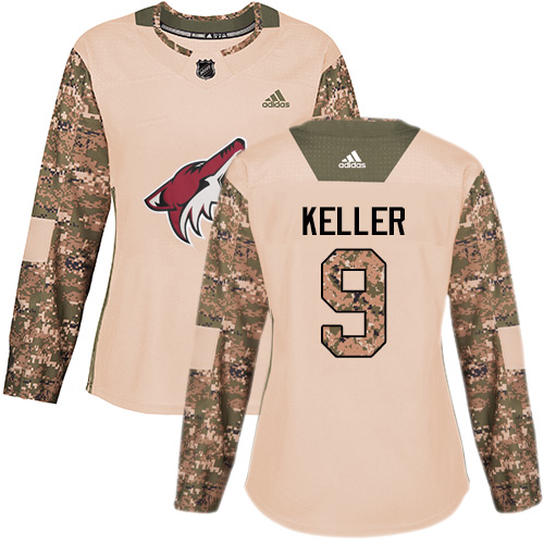 Adidas Arizona Coyotes #9 Clayton Keller Camo Authentic 2017 Veterans Day Women's Stitched Jersey Womens