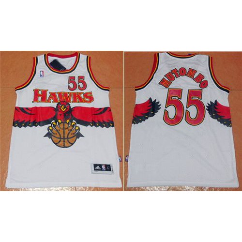 Atlanta Hawks #55 Dikembe Mutombo White Throwback Stitched Jersey Mens