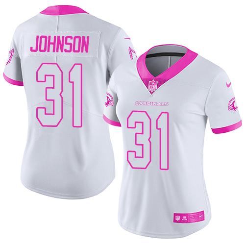 Cardinals #31 David Johnson White/Pink Women's Stitched Limited Rush Fashion Jersey
