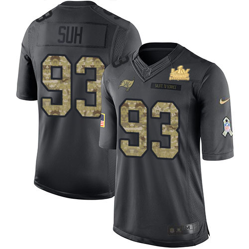 Tampa Bay Buccaneers #93 Ndamukong Suh Black Youth Super Bowl LV Champions Patch Stitched Limited 2016 Salute to Service Jersey Youth