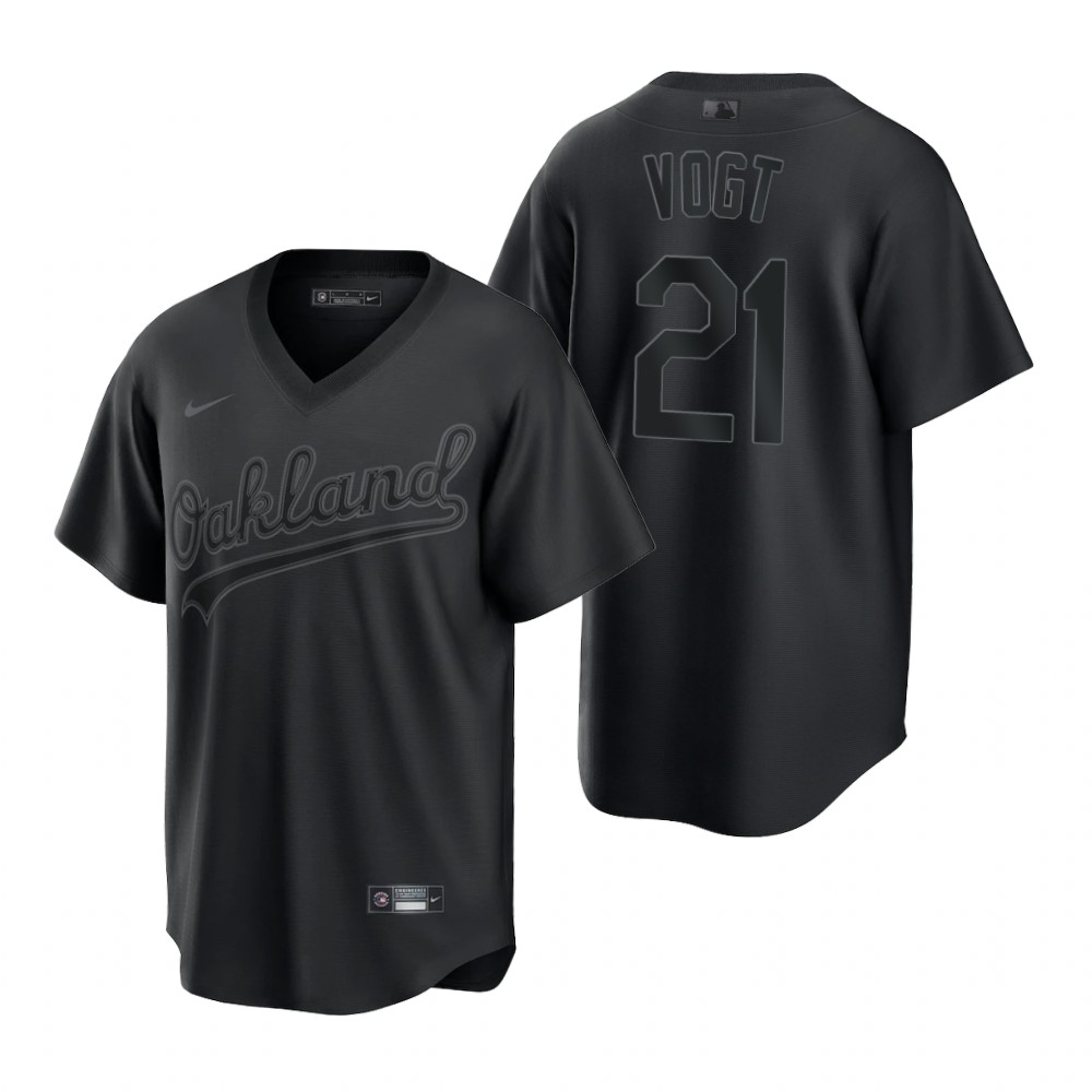 Oakland Athletics #21 Stephen Vogt Men's Black Pitch Black Fashion Jersey