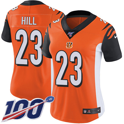 Bengals #23 Daxton Hill Orange Alternate Women's Stitched 100th Season Vapor Untouchable Limited Jersey