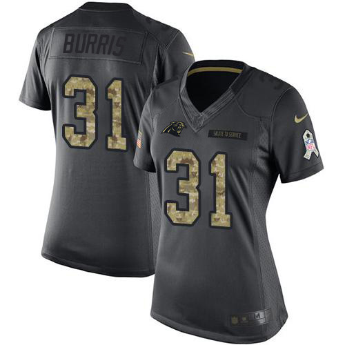 Carolina Panthers #31 Juston Burris Black Women's Stitched Limited 2016 Salute to Service Jersey Womens