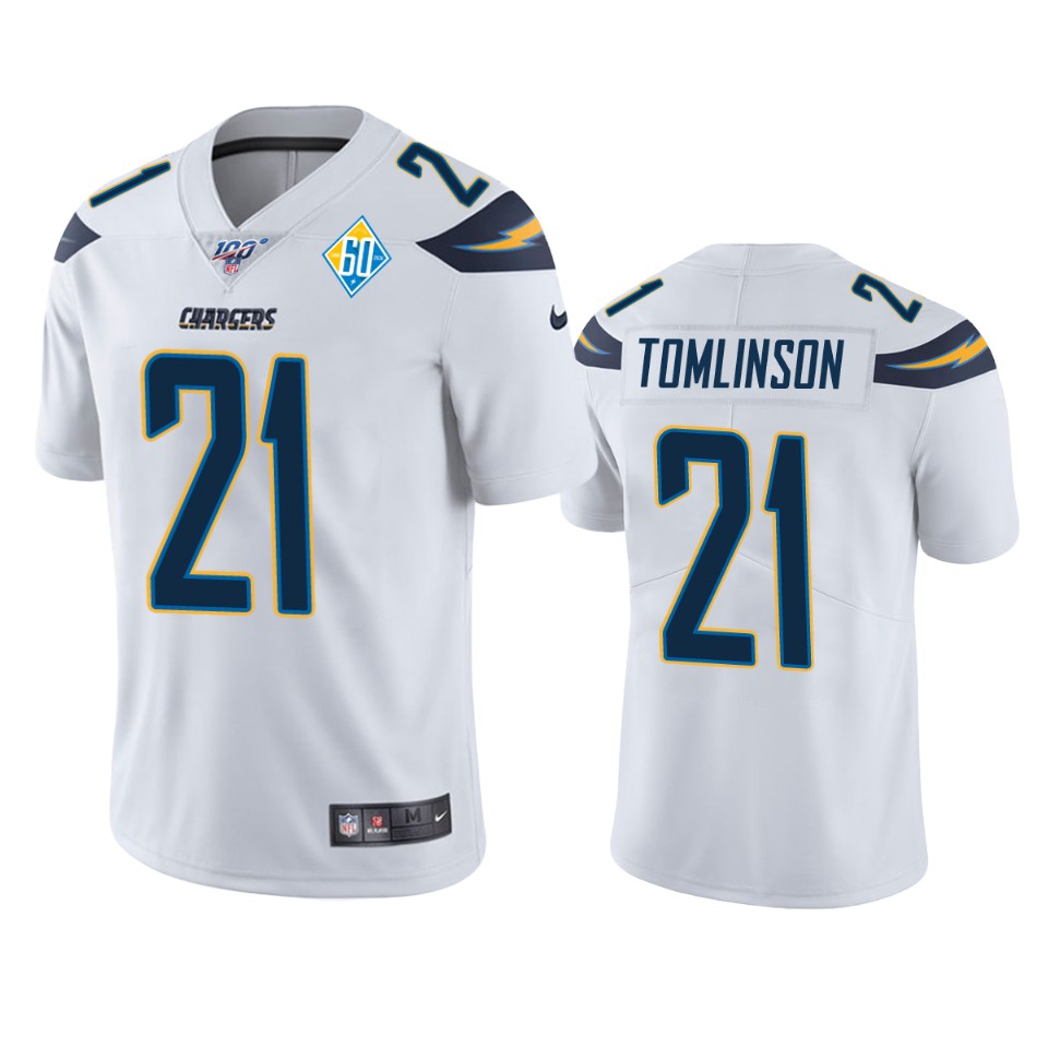 Los Angeles Chargers #21 Ladainian Tomlinson White 60th Anniversary Vapor Limited Jersey