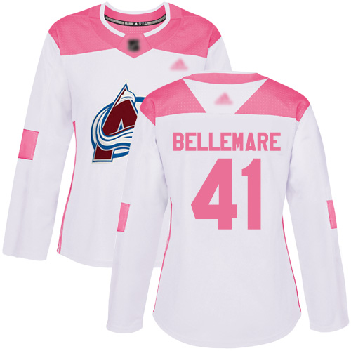 Adidas Colorado Avalanche #41 Pierre-Edouard Bellemare White/Pink Authentic Fashion Women's Stitched Jersey Womens