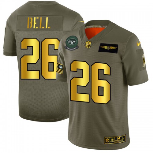 New York New York Jets #26 Le'Veon Bell Men's Olive Gold 2019 Salute to Service Limited Jersey Men's