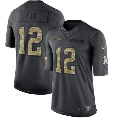 Seahawks #12 Fan Black Men's Stitched Limited 2016 Salute To Service Jersey
