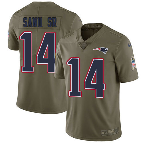New England Patriots #14 Mohamed Sanu Sr Olive Youth Stitched Limited 2017 Salute to Service Jersey Youth