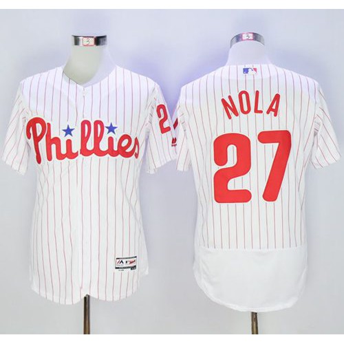 Philadelphia Phillies #27 Aaron Nola White(Red Strip) Flexbase Authentic Collection Stitched Jersey Men's